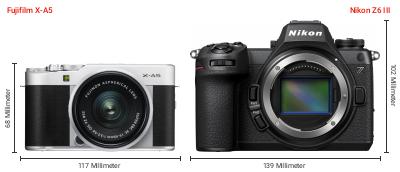 Größenvergleich: Fujifilm X-A5 vs. Nikon Z6 III