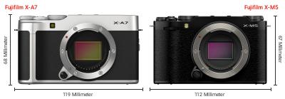 Größenvergleich: Fujifilm X-A7 vs. Fujifilm X-M5 Größenvergleich: Fujifilm X-A7 vs. Fujifilm X-M5
