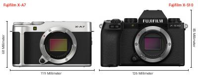 Größenvergleich: Fujifilm X-A7 vs. Fujifilm X-S10 Größenvergleich: Fujifilm X-A7 vs. Fujifilm X-S10