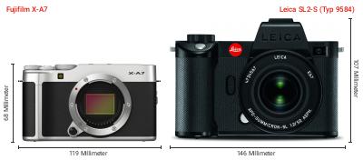 Größenvergleich: Fujifilm X-A7 vs. Leica SL2-S (Typ 9584) Größenvergleich: Fujifilm X-A7 vs. Leica SL2-S (Typ 9584)