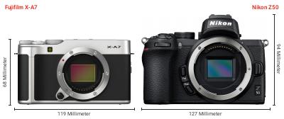 Größenvergleich: Fujifilm X-A7 vs. Nikon Z50 Größenvergleich: Fujifilm X-A7 vs. Nikon Z50