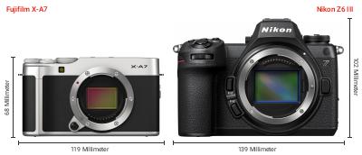 Größenvergleich: Fujifilm X-A7 vs. Nikon Z6 III
