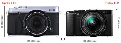 Größenvergleich: Fujifilm X-E1 vs. Fujifilm X-A1 Größenvergleich: Fujifilm X-E1 vs. Fujifilm X-A1