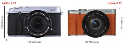 Größenvergleich: Fujifilm X-E1 vs. Fujifilm X-A2 Größenvergleich: Fujifilm X-E1 vs. Fujifilm X-A2