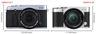Größenvergleich: Fujifilm X-E1 vs. Fujifilm X-A3 Größenvergleich: Fujifilm X-E1 vs. Fujifilm X-A3