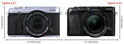 Größenvergleich: Fujifilm X-E1 vs. Fujifilm X-E3 Größenvergleich: Fujifilm X-E1 vs. Fujifilm X-E3