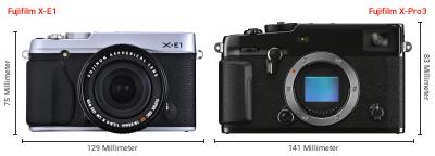 Größenvergleich: Fujifilm X-E1 vs. Fujifilm X-Pro3 Größenvergleich: Fujifilm X-E1 vs. Fujifilm X-Pro3