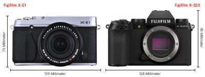 Größenvergleich: Fujifilm X-E1 vs. Fujifilm X-S20 Größenvergleich: Fujifilm X-E1 vs. Fujifilm X-S20
