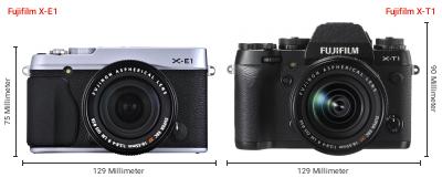 Größenvergleich: Fujifilm X-E1 vs. Fujifilm X-T1 Größenvergleich: Fujifilm X-E1 vs. Fujifilm X-T1