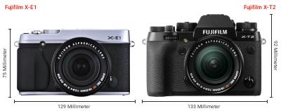 Größenvergleich: Fujifilm X-E1 vs. Fujifilm X-T2 Größenvergleich: Fujifilm X-E1 vs. Fujifilm X-T2
