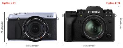 Größenvergleich: Fujifilm X-E1 vs. Fujifilm X-T4