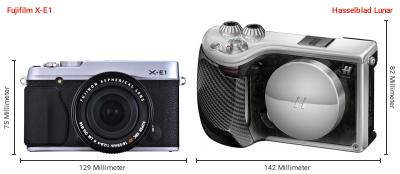 Größenvergleich: Fujifilm X-E1 vs. Hasselblad Lunar Größenvergleich: Fujifilm X-E1 vs. Hasselblad Lunar