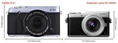 Größenvergleich: Fujifilm X-E1 vs. Panasonic Lumix DC-GX800 Größenvergleich: Fujifilm X-E1 vs. Panasonic Lumix DC-GX800