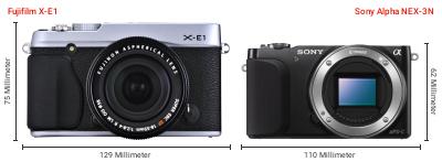 Größenvergleich: Fujifilm X-E1 vs. Sony Alpha NEX-3N Größenvergleich: Fujifilm X-E1 vs. Sony Alpha NEX-3N