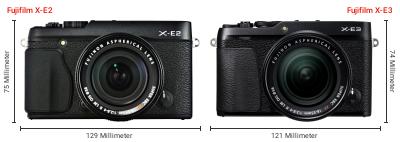Größenvergleich: Fujifilm X-E2 vs. Fujifilm X-E3 Größenvergleich: Fujifilm X-E2 vs. Fujifilm X-E3