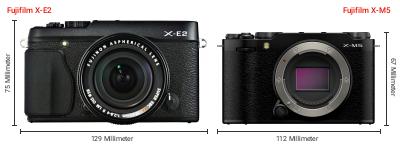 Größenvergleich: Fujifilm X-E2 vs. Fujifilm X-M5 Größenvergleich: Fujifilm X-E2 vs. Fujifilm X-M5