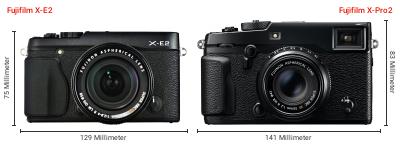 Größenvergleich: Fujifilm X-E2 vs. Fujifilm X-Pro2 Größenvergleich: Fujifilm X-E2 vs. Fujifilm X-Pro2