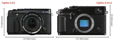 Größenvergleich: Fujifilm X-E2 vs. Fujifilm X-Pro3 Größenvergleich: Fujifilm X-E2 vs. Fujifilm X-Pro3