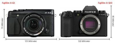 Größenvergleich: Fujifilm X-E2 vs. Fujifilm X-S20 Größenvergleich: Fujifilm X-E2 vs. Fujifilm X-S20