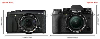 Größenvergleich: Fujifilm X-E2 vs. Fujifilm X-T2 Größenvergleich: Fujifilm X-E2 vs. Fujifilm X-T2