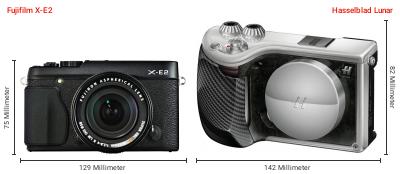 Größenvergleich: Fujifilm X-E2 vs. Hasselblad Lunar Größenvergleich: Fujifilm X-E2 vs. Hasselblad Lunar