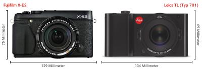 Größenvergleich: Fujifilm X-E2 vs. Leica TL (Typ 701) Größenvergleich: Fujifilm X-E2 vs. Leica TL (Typ 701)
