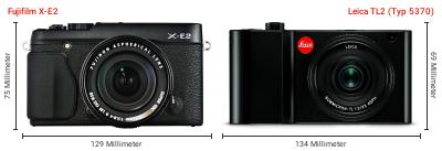 Größenvergleich: Fujifilm X-E2 vs. Leica TL2 (Typ 5370) Größenvergleich: Fujifilm X-E2 vs. Leica TL2 (Typ 5370)