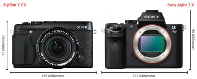 Größenvergleich: Fujifilm X-E2 vs. Sony Alpha 7 II Größenvergleich: Fujifilm X-E2 vs. Sony Alpha 7 II
