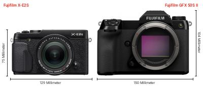 Größenvergleich: Fujifilm X-E2S vs. Fujifilm GFX 50S II Größenvergleich: Fujifilm X-E2S vs. Fujifilm GFX 50S II