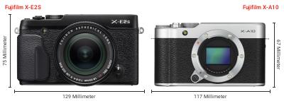 Größenvergleich: Fujifilm X-E2S vs. Fujifilm X-A10 Größenvergleich: Fujifilm X-E2S vs. Fujifilm X-A10