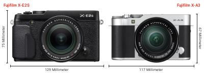 Größenvergleich: Fujifilm X-E2S vs. Fujifilm X-A3 Größenvergleich: Fujifilm X-E2S vs. Fujifilm X-A3