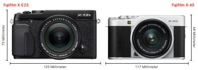 Größenvergleich: Fujifilm X-E2S vs. Fujifilm X-A5 Größenvergleich: Fujifilm X-E2S vs. Fujifilm X-A5