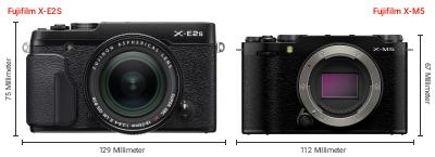 Größenvergleich: Fujifilm X-E2S vs. Fujifilm X-M5 Größenvergleich: Fujifilm X-E2S vs. Fujifilm X-M5