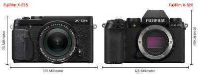 Größenvergleich: Fujifilm X-E2S vs. Fujifilm X-S20 Größenvergleich: Fujifilm X-E2S vs. Fujifilm X-S20