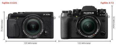 Größenvergleich: Fujifilm X-E2S vs. Fujifilm X-T2 Größenvergleich: Fujifilm X-E2S vs. Fujifilm X-T2