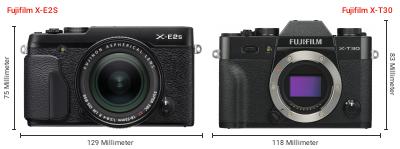 Größenvergleich: Fujifilm X-E2S vs. Fujifilm X-T30 Größenvergleich: Fujifilm X-E2S vs. Fujifilm X-T30