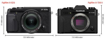 Größenvergleich: Fujifilm X-E2S vs. Fujifilm X-T30 II Größenvergleich: Fujifilm X-E2S vs. Fujifilm X-T30 II