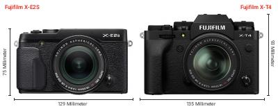 Größenvergleich: Fujifilm X-E2S vs. Fujifilm X-T4 Größenvergleich: Fujifilm X-E2S vs. Fujifilm X-T4