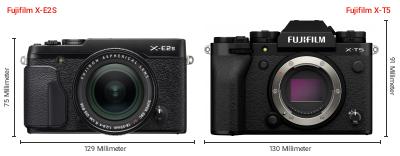 Größenvergleich: Fujifilm X-E2S vs. Fujifilm X-T5 Größenvergleich: Fujifilm X-E2S vs. Fujifilm X-T5