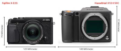 Größenvergleich: Fujifilm X-E2S vs. Hasselblad X1D II 50C Größenvergleich: Fujifilm X-E2S vs. Hasselblad X1D II 50C
