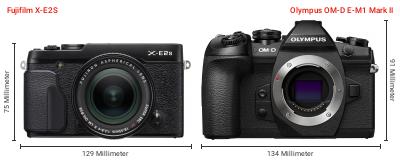Größenvergleich: Fujifilm X-E2S vs. OM System OM-D E-M1 Mark II Größenvergleich: Fujifilm X-E2S vs. OM System OM-D E-M1 Mark II