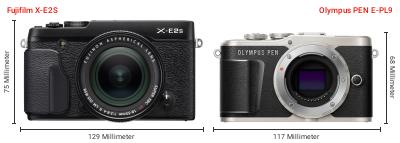 Größenvergleich: Fujifilm X-E2S vs. OM System PEN E-PL9 Größenvergleich: Fujifilm X-E2S vs. OM System PEN E-PL9