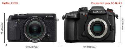 Größenvergleich: Fujifilm X-E2S vs. Panasonic Lumix DC-GH5 II Größenvergleich: Fujifilm X-E2S vs. Panasonic Lumix DC-GH5 II