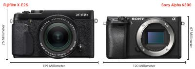 Größenvergleich: Fujifilm X-E2S vs. Sony Alpha 6300 Größenvergleich: Fujifilm X-E2S vs. Sony Alpha 6300