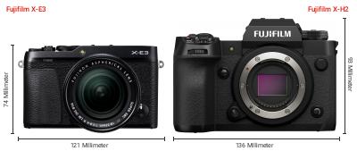 Größenvergleich: Fujifilm X-E3 vs. Fujifilm X-H2 Größenvergleich: Fujifilm X-E3 vs. Fujifilm X-H2