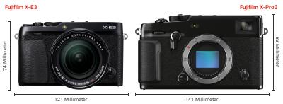 Größenvergleich: Fujifilm X-E3 vs. Fujifilm X-Pro3 Größenvergleich: Fujifilm X-E3 vs. Fujifilm X-Pro3