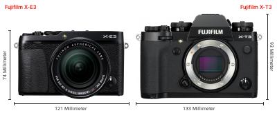Größenvergleich: Fujifilm X-E3 vs. Fujifilm X-T3 Größenvergleich: Fujifilm X-E3 vs. Fujifilm X-T3