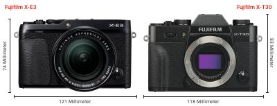 Größenvergleich: Fujifilm X-E3 vs. Fujifilm X-T30 Größenvergleich: Fujifilm X-E3 vs. Fujifilm X-T30
