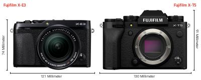 Größenvergleich: Fujifilm X-E3 vs. Fujifilm X-T5 Größenvergleich: Fujifilm X-E3 vs. Fujifilm X-T5