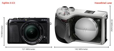 Größenvergleich: Fujifilm X-E3 vs. Hasselblad Lunar Größenvergleich: Fujifilm X-E3 vs. Hasselblad Lunar